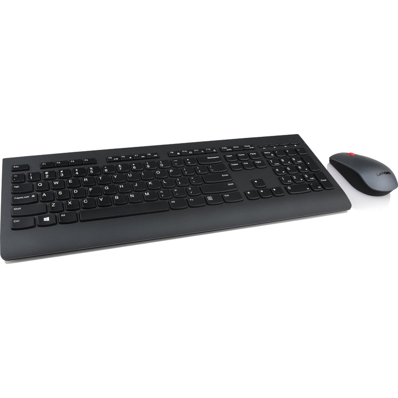 Angled view of complete Lenovo wireless keyboard and mouse combo