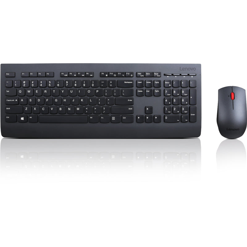 Full view of Lenovo wireless keyboard and mouse combo with reflective surface