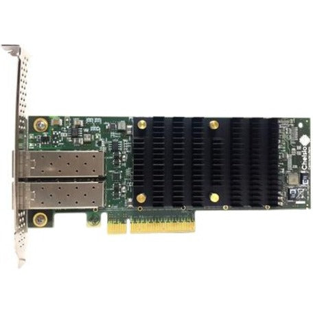 Chelsio T6225-CR dual-port 10/25GbE network adapter card featuring two SFP28 ports and large black heatsink on green PCB-alternate-image1