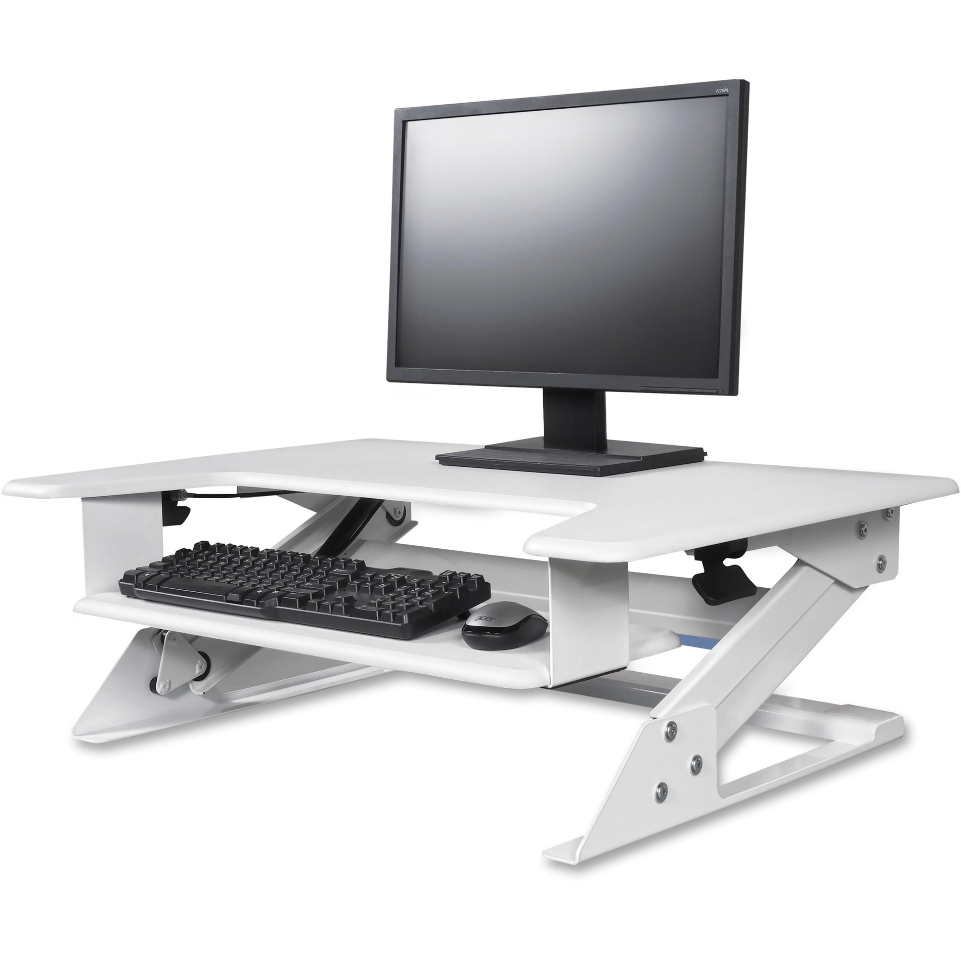 Kantek STS900W Sit-to-Stand Desk Riser, White - Height Adjustable, Keyboard Tray, Grommet