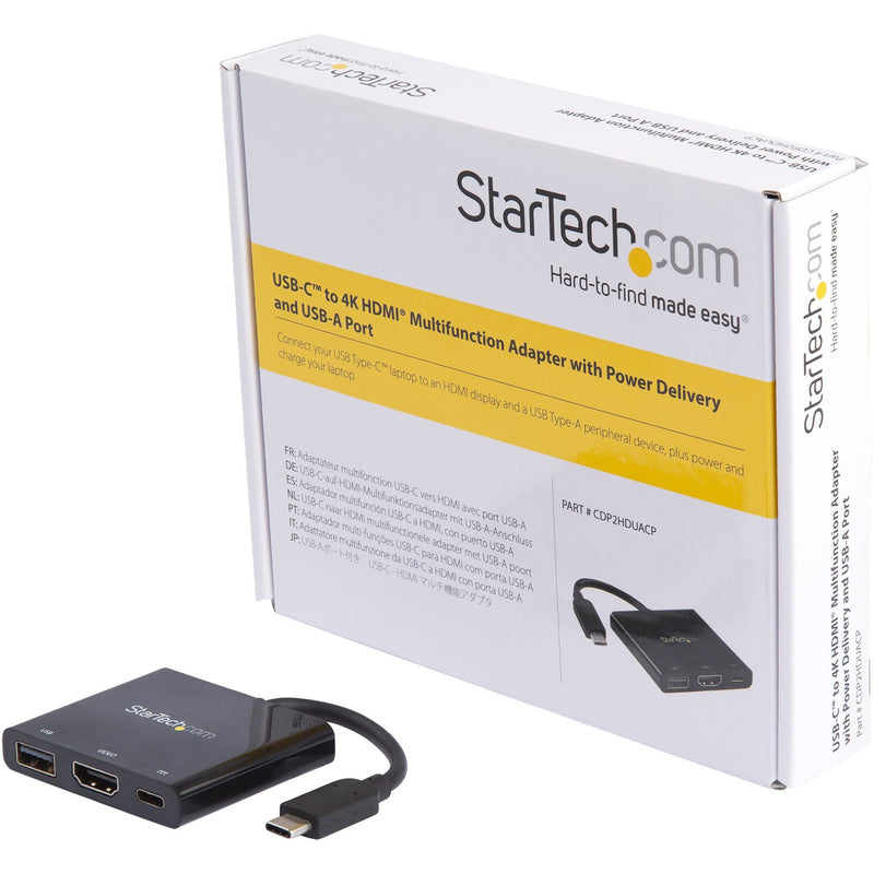 StarTech.com USB-C adapter retail packaging showing product features and specifications