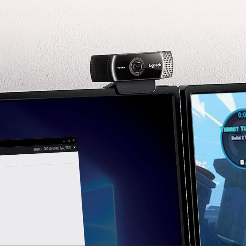 Logitech C922 Pro Webcam mounted on monitor in professional setup