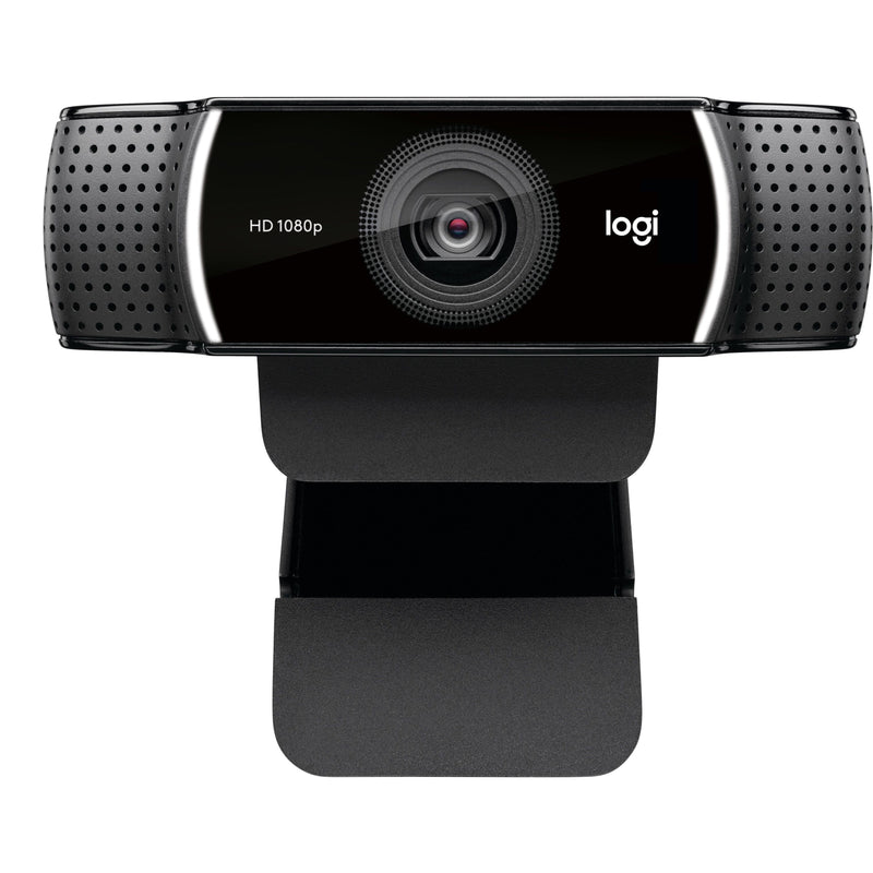 Front view of Logitech C922 Pro Stream Webcam showing adjustable mounting clip