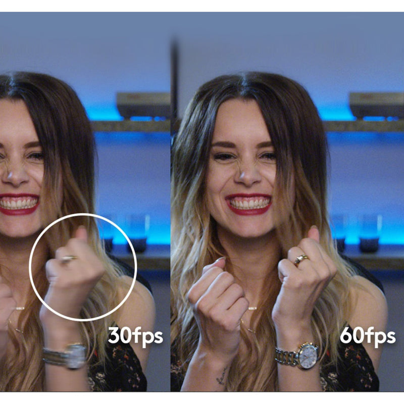 Side-by-side comparison showing 30fps vs 60fps webcam performance