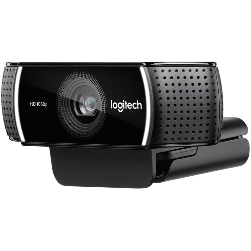 Close-up side view of Logitech C922 Pro Stream Webcam showing design details and mounting clip