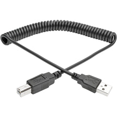 تريpp لايت U022-010-كويل كابل USB 2.0 عالي السرعة A/B ملتوي (M/M)، بطول 10 قدم، مرن، حماية من الضغط، حماية من الضوضاء، حماية EMI/RF