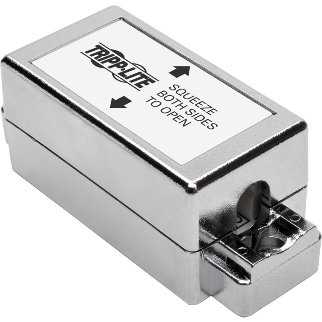 Tripp Lite Cat5e/6 shielded junction box with squeeze-open mechanism, shown in silver finish-alternate-image1