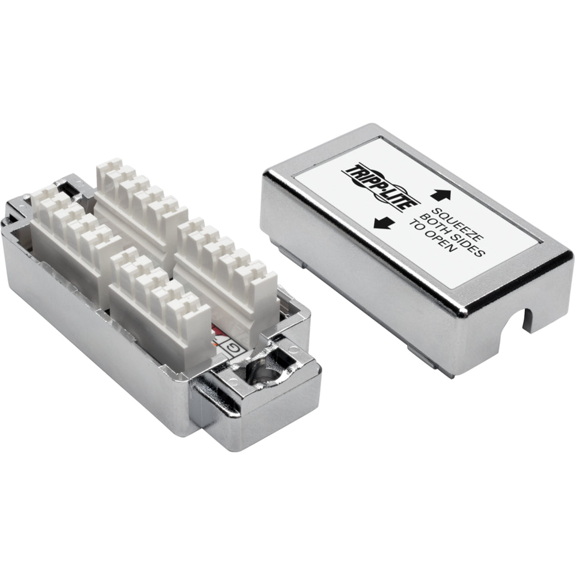 Interior view of Tripp Lite junction box showing 110 IDC punchdown blocks and terminal layout-alternate-image2