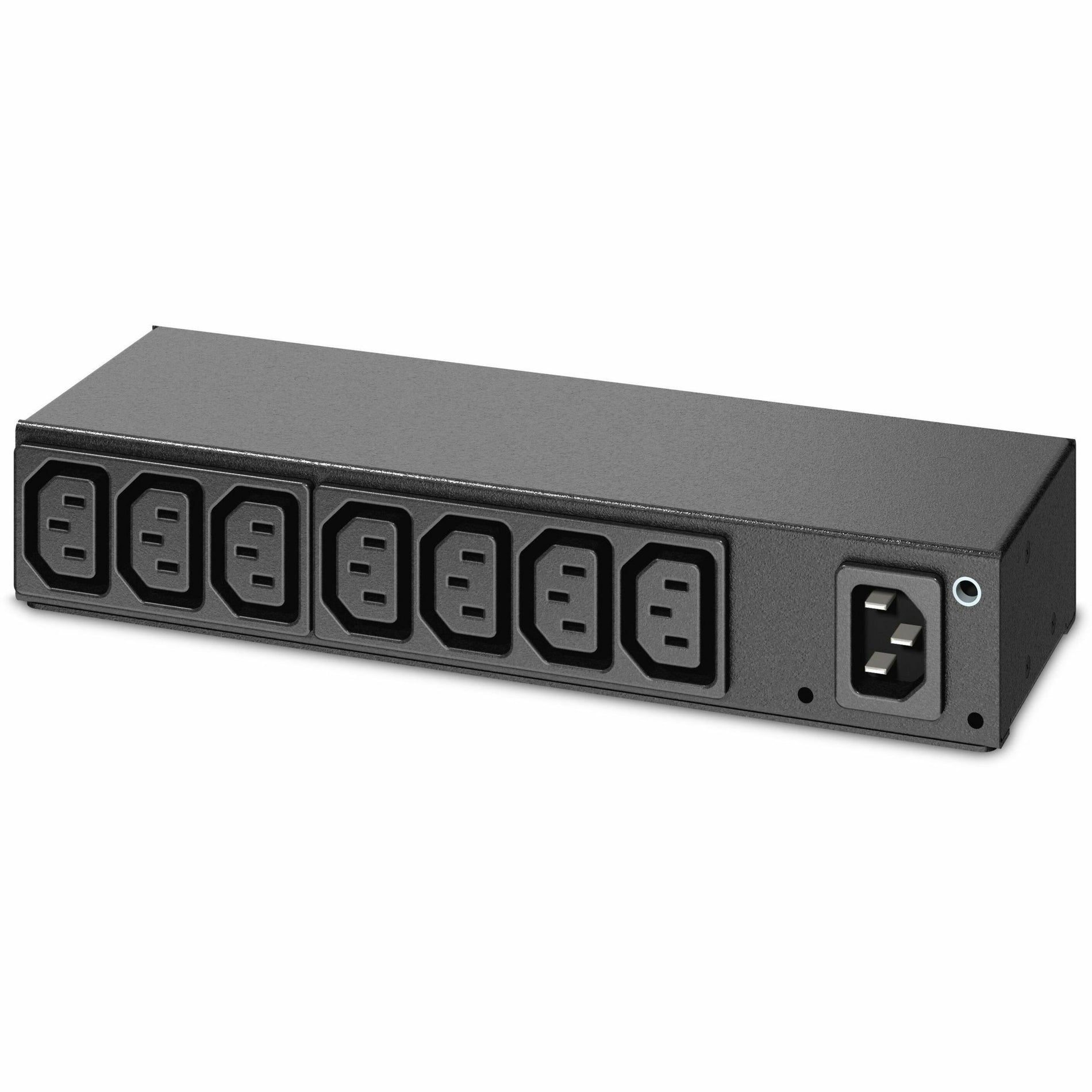 Front view of APC Basic PDU showing seven power outlets and power input socket-alternate-image1