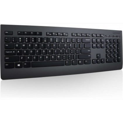 Front view of Lenovo Professional Wireless Keyboard showing full-size layout with number pad and multimedia keys