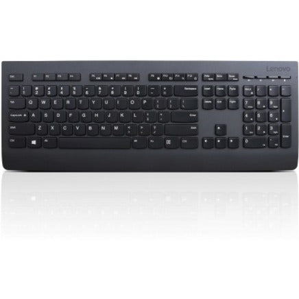 Front view of Lenovo Professional Wireless Keyboard emphasizing wireless design and multimedia keys