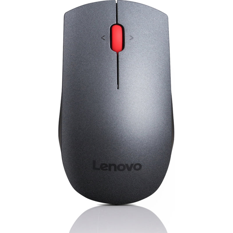 Front view of Lenovo Professional Wireless Mouse showing ergonomic curve and red scroll wheel