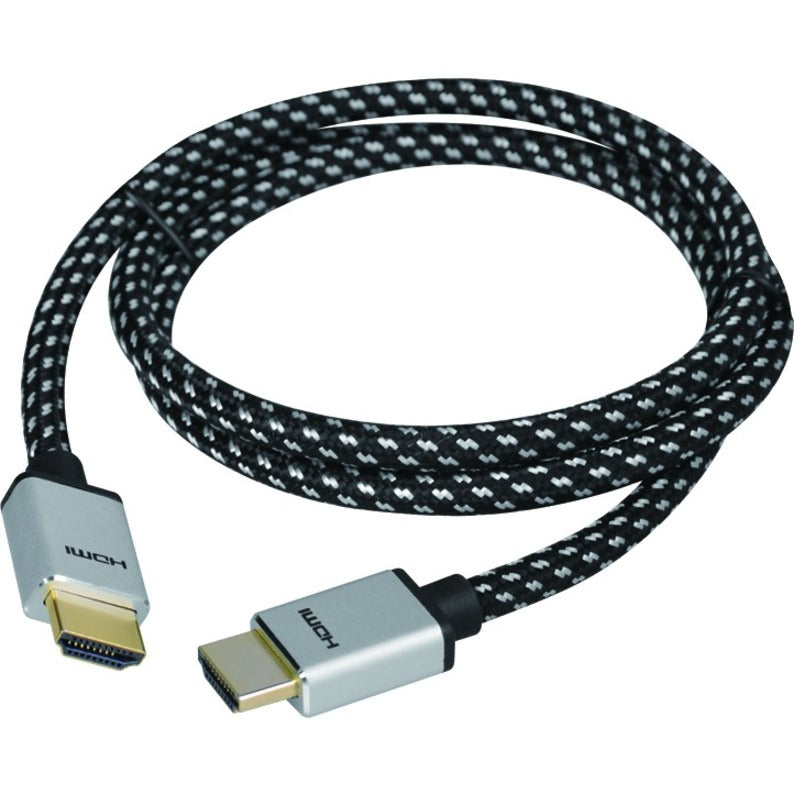 SIIG 3-meter braided HDMI cable with silver metallic connectors and black/white woven fabric sleeve