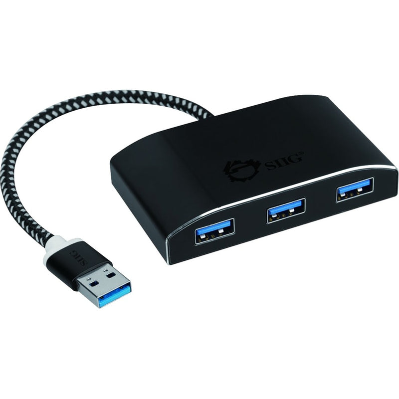 SIIG USB 3.0 4-port hub with braided cable showing three blue USB ports