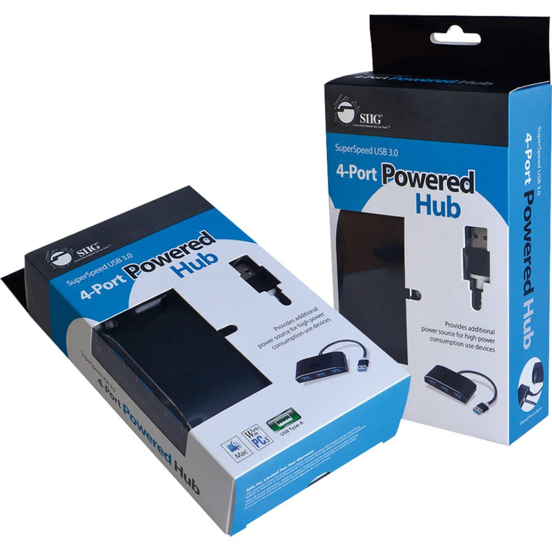 SIIG USB hub retail packaging showing product features and specifications