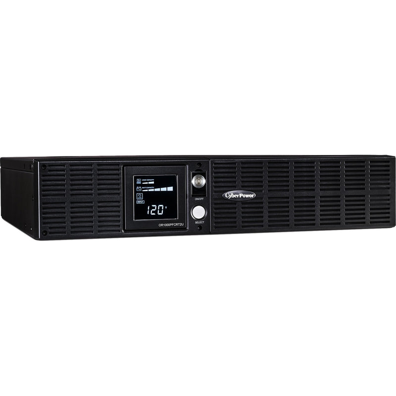 Side angle view of CyberPower OR1000PFCRT2U UPS showing 2U rack mount design