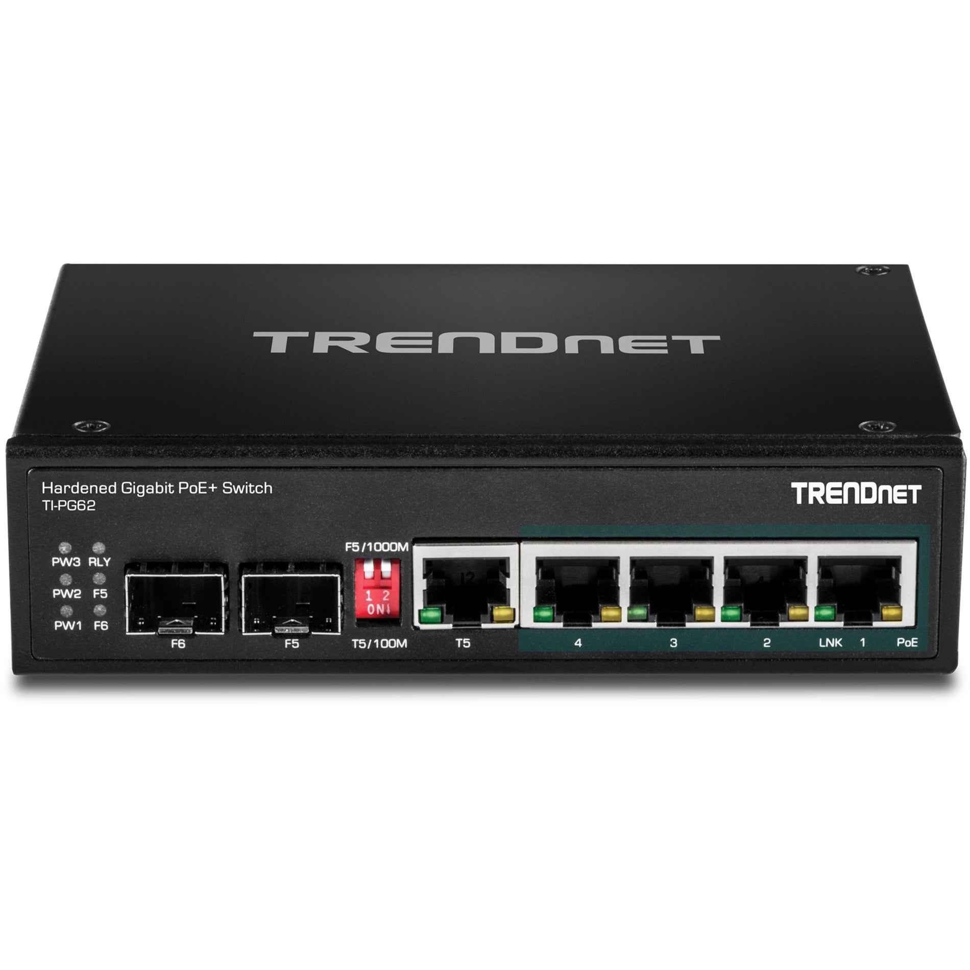 TRENDnet TI-PG62 6-ポート ハード化産業用ギガビット PoE+ DIN-レール スイッチ、4 x ギガビット PoE+ ポート、120W 電力予算 ブランド名：トレンドネット