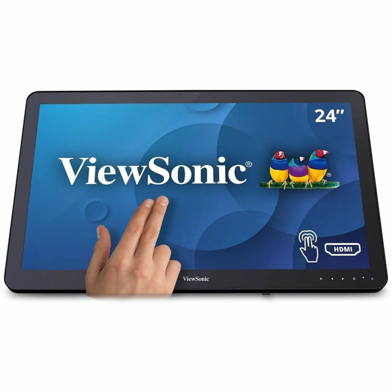 ViewSonic TD2430 touchscreen monitor showing multi-touch capability with hand gesture demonstration