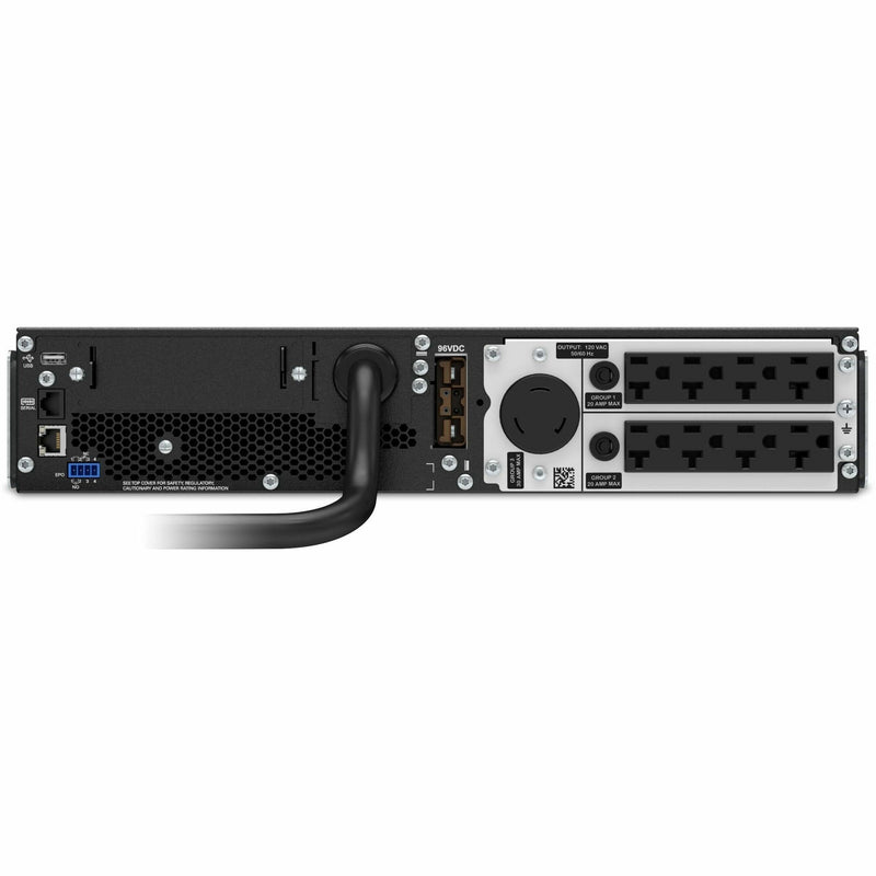 Rear view of APC Smart-UPS SRT 3000VA showing output connections and management ports