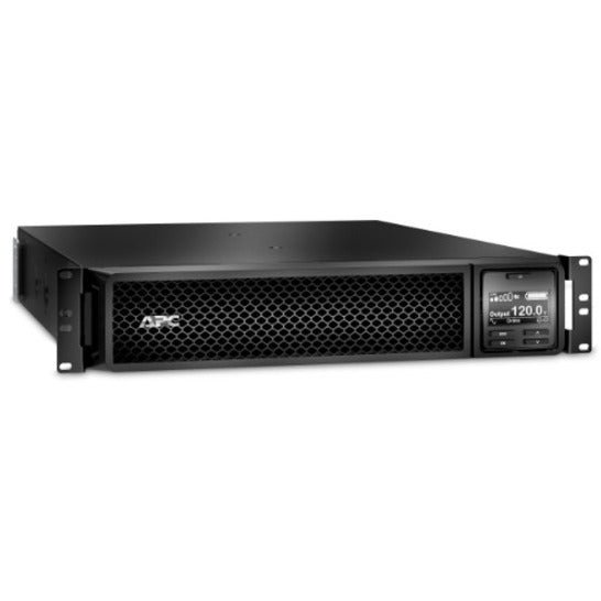 Side angle view of APC Smart-UPS SRT 3000VA showing rack-mount design and chassis depth