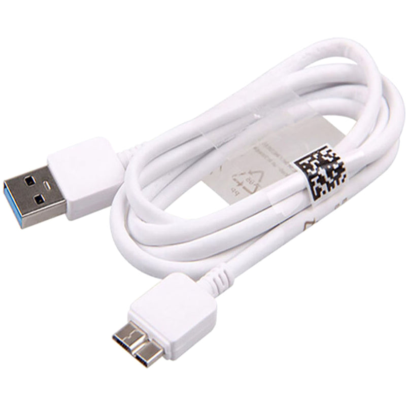 Coiled white USB 3.0 data cable showing full 3-foot length with Samsung proprietary connector