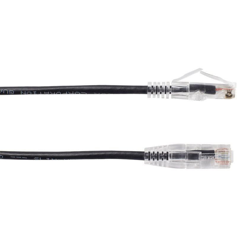 Side view of Black Box Slim-Net Cat.6a patch cable showing slim profile and both RJ-45 connectors