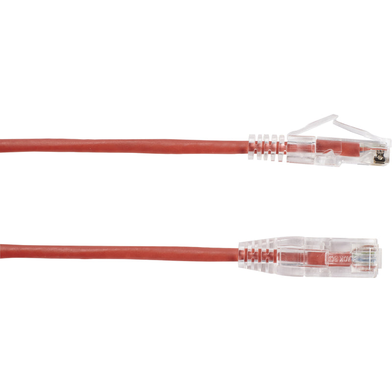 Parallel view of red Cat6a slim network cable ends showing consistent connector design