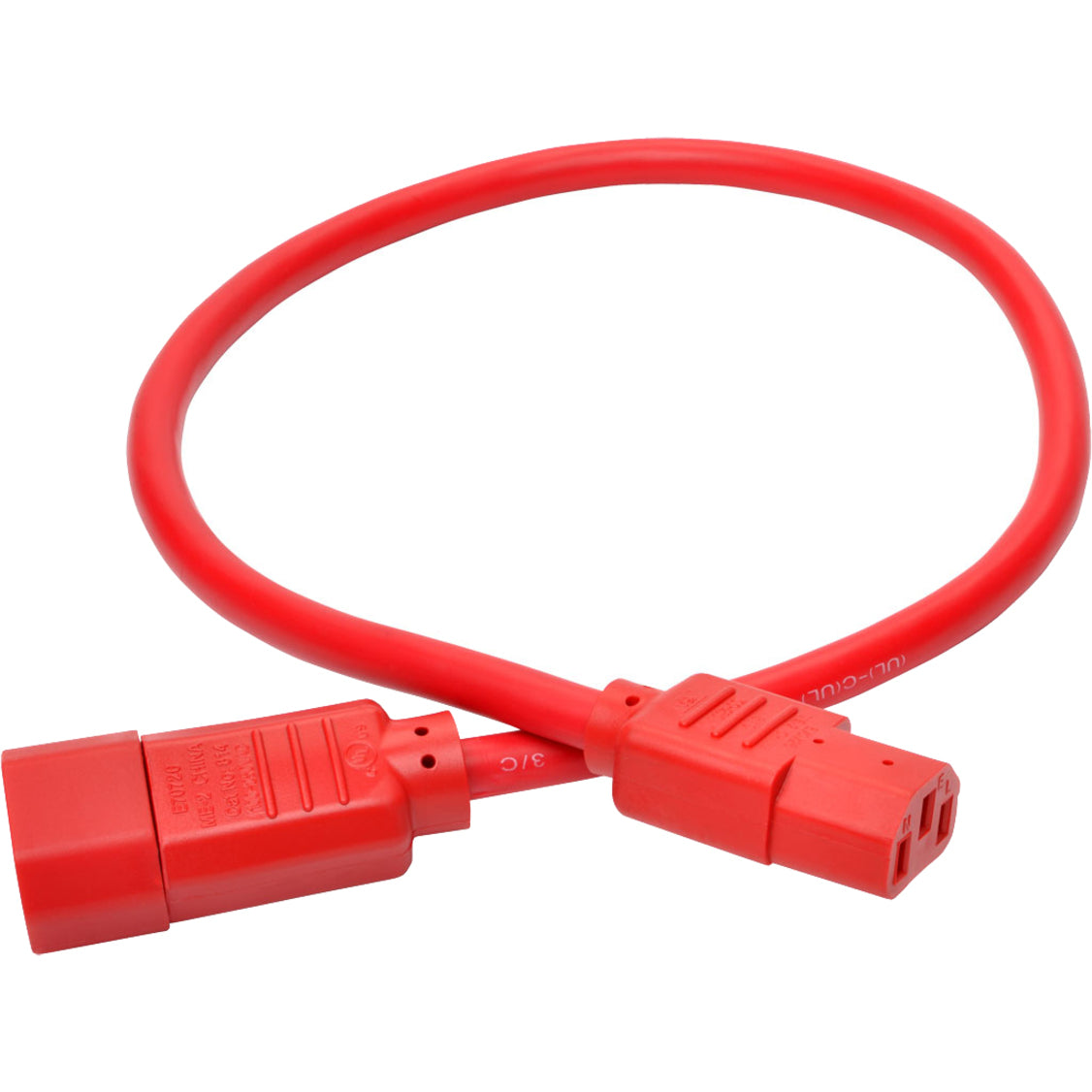 Full length view of red 2-foot power extension cord showing flexible design-alternate-image2