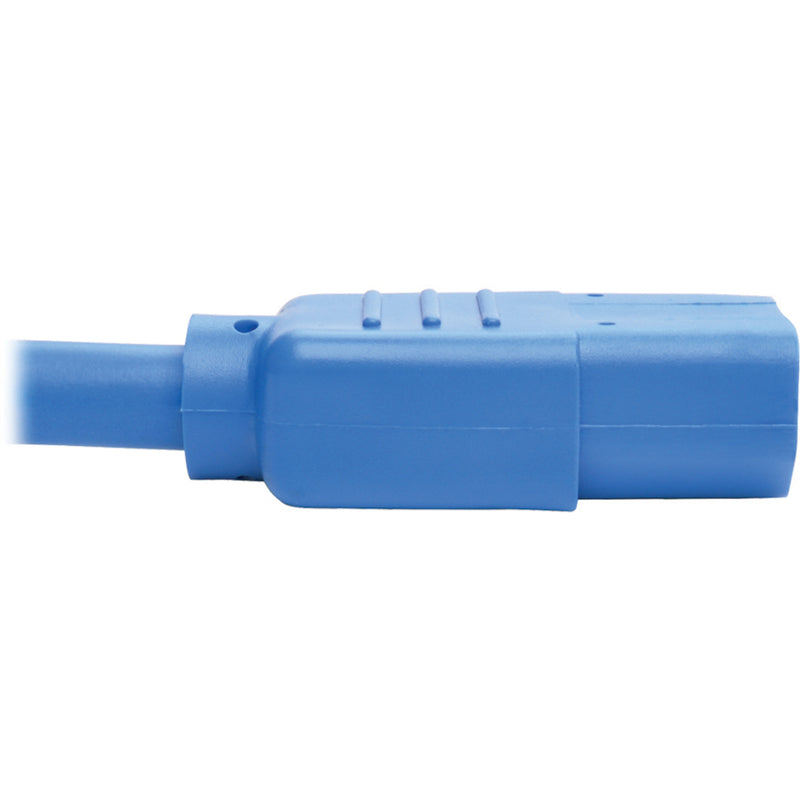 Side profile of blue power connector showing sturdy construction