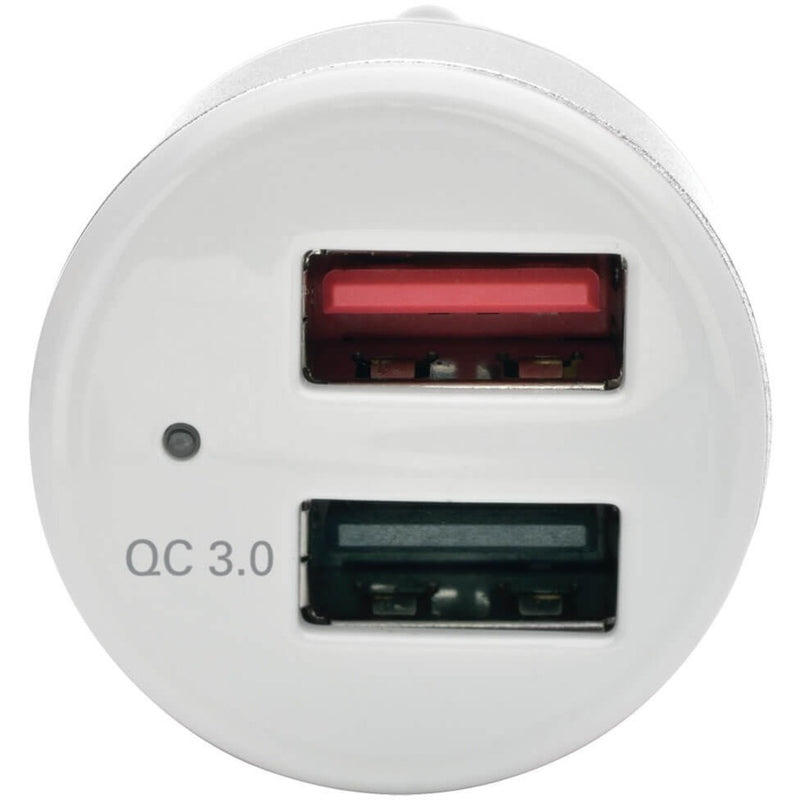 Detailed view of dual USB charging ports with LED indicator