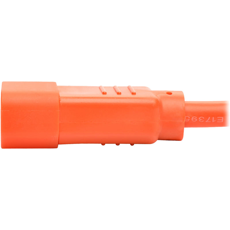 Detailed view of orange power cord connector showing professional construction