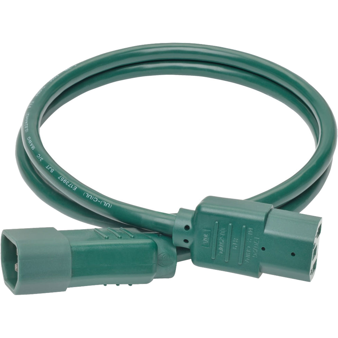 Full length view of green Tripp Lite power extension cord showing flexible cable design-alternate-image2