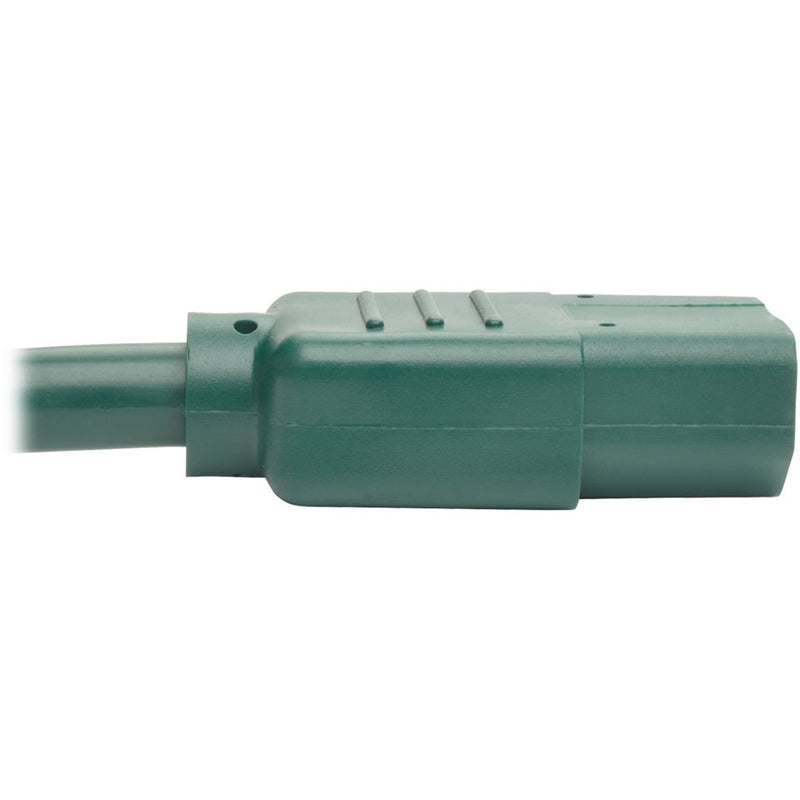 Close-up of green molded connector housing showing reinforced design