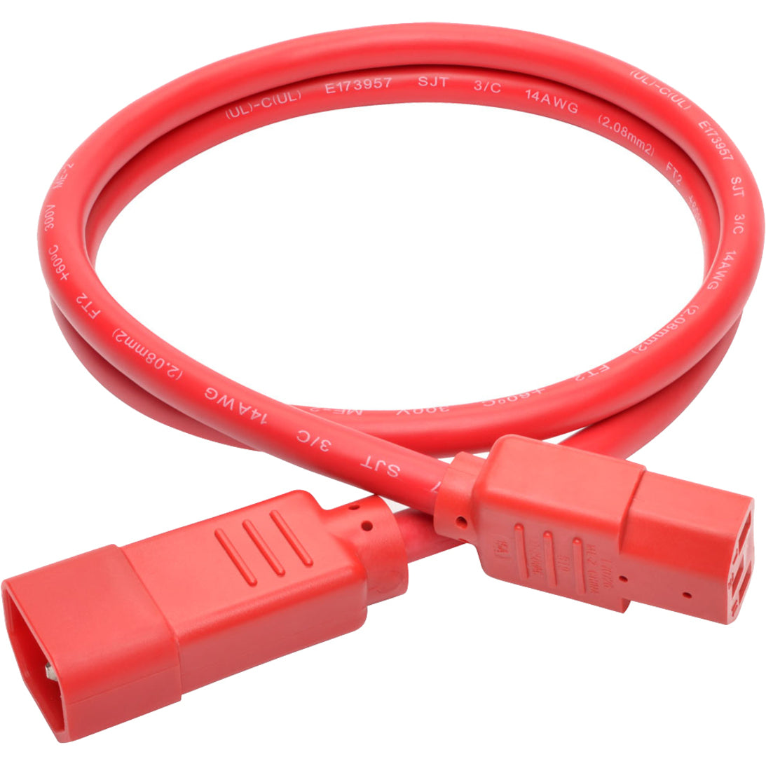 Red power extension cord showing flexible cable construction and connector ends-alternate-image2