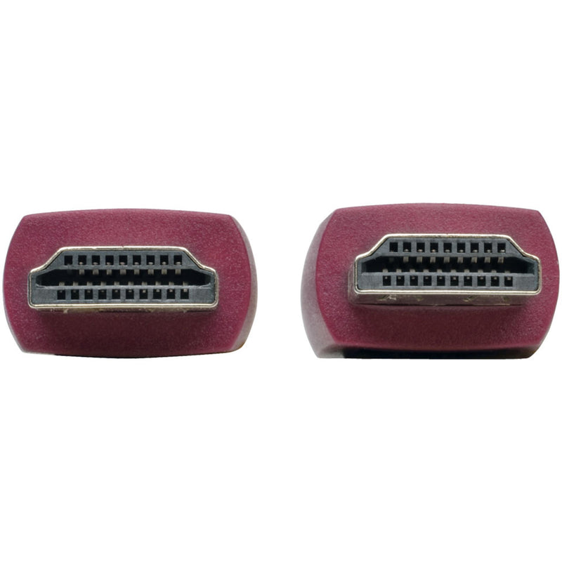 Detailed view of HDMI connector pin configuration with burgundy housing