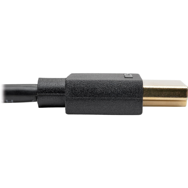 Side profile of HDMI connector showing strain relief design and gold-plated contact