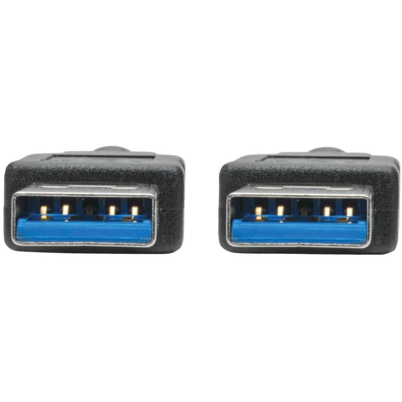 Close-up of USB 3.0 connectors showing blue internal components and gold contacts