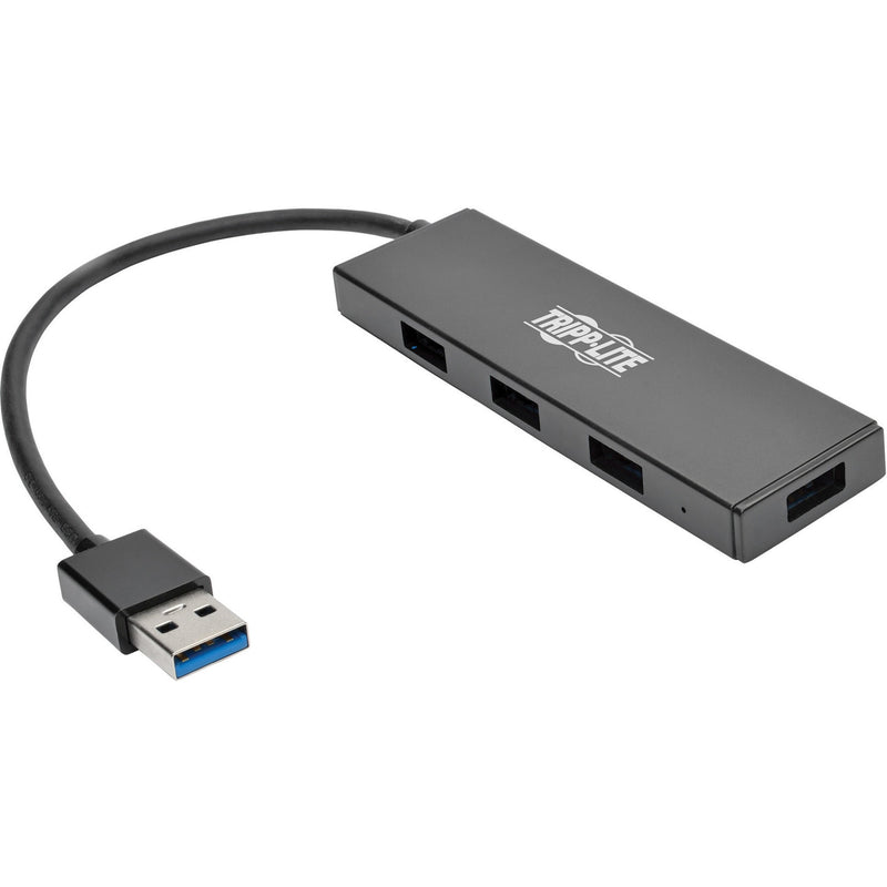 Tripp Lite 4-port USB 3.0 hub showing slim black design with USB connector cable