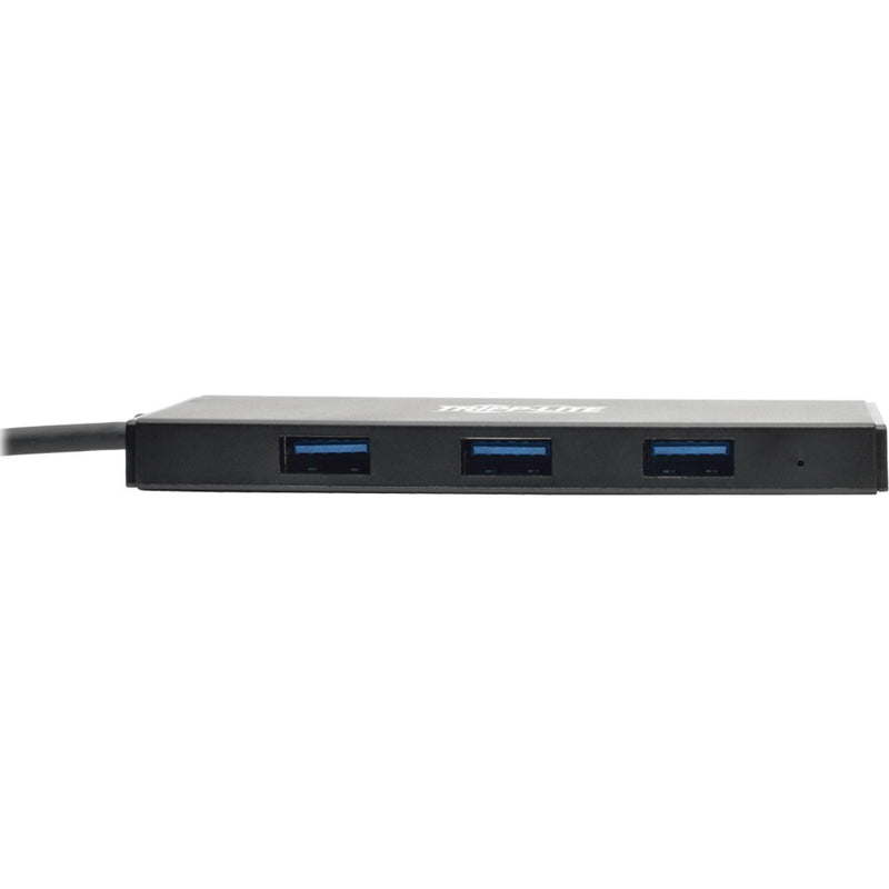 Close-up view of Tripp Lite USB hub's three USB 3.0 ports in linear arrangement