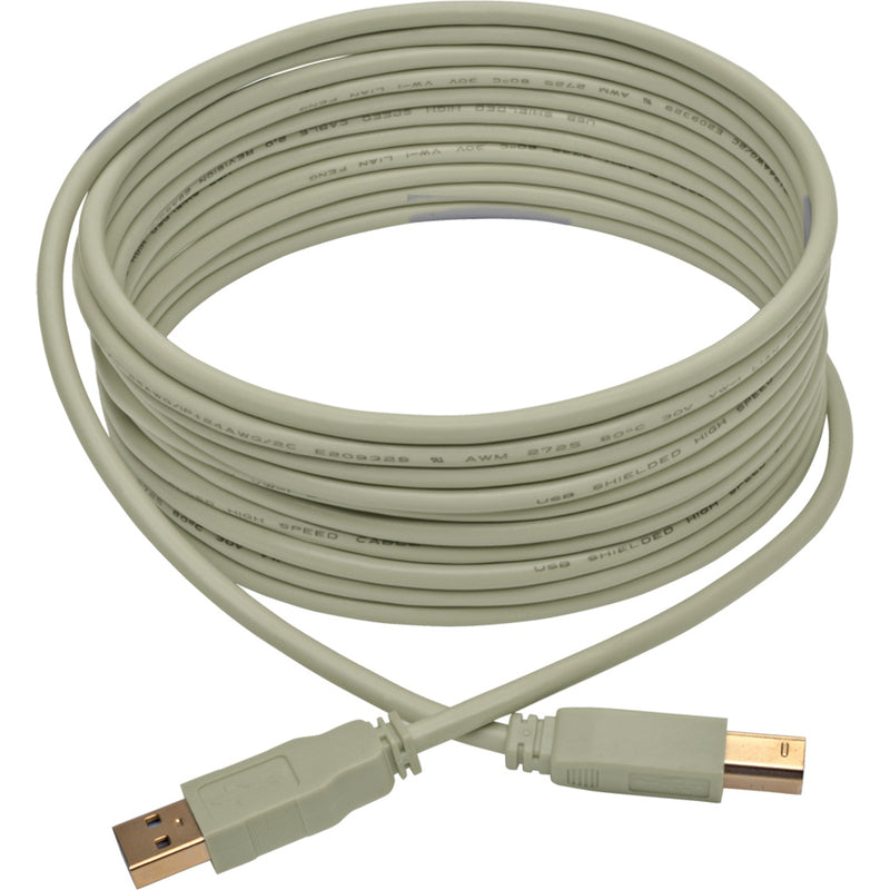 Full length view of 15-foot beige USB cable coiled to show length and flexibility