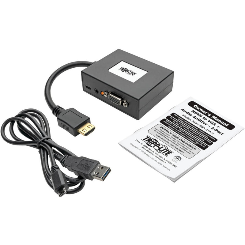 Complete package contents including adapter, cable, and manual