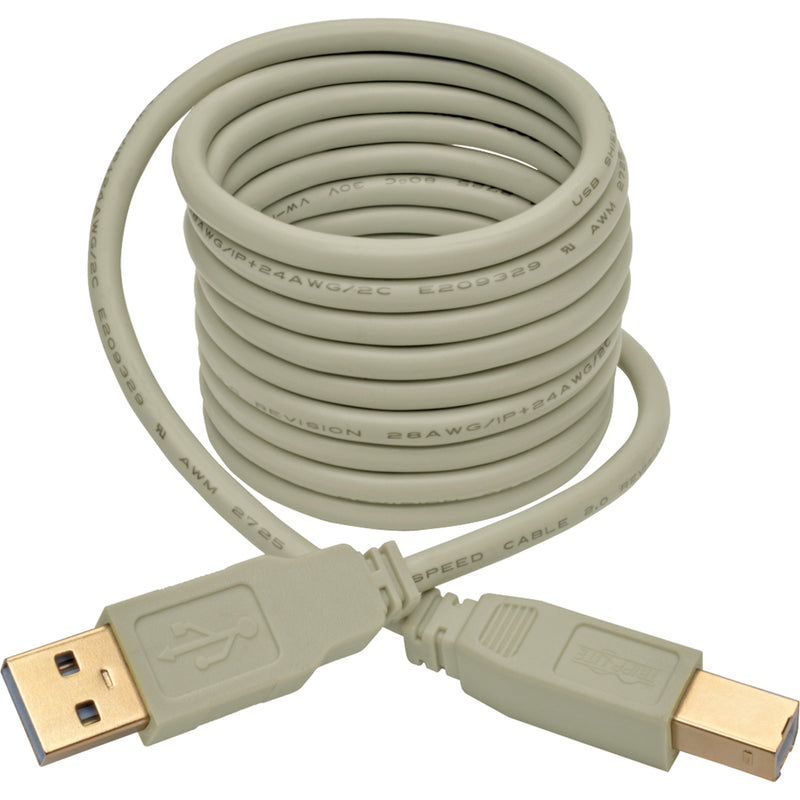 Coiled view of 6-foot beige USB 2.0 cable showing flexible design and cable markings