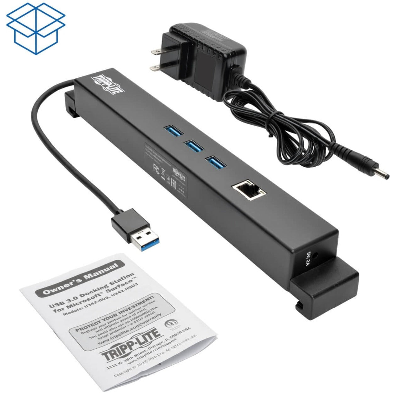 Tripp Lite U342-GU3 Station d'accueil USB 3.0 pour Microsoft Surface et Surface Pro USB-A et Gigabit