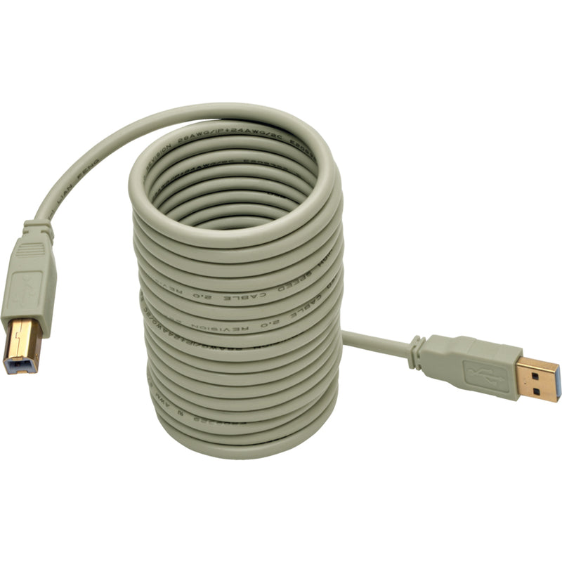 Full length view of 10ft beige USB cable showing coiled design