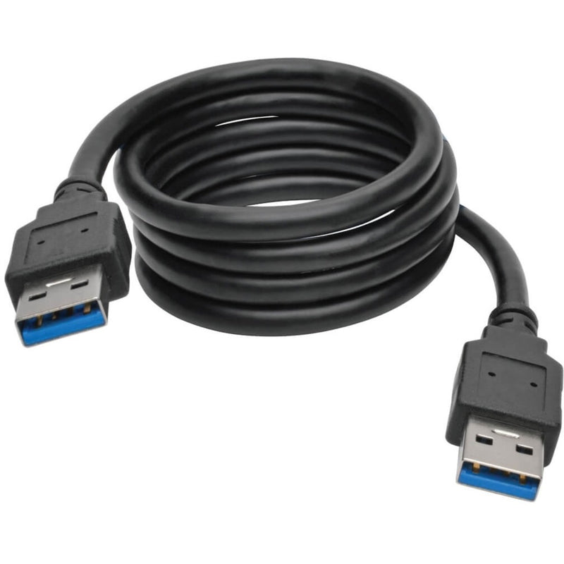 Full length view of coiled USB 3.0 cable showing flexibility and both connectors