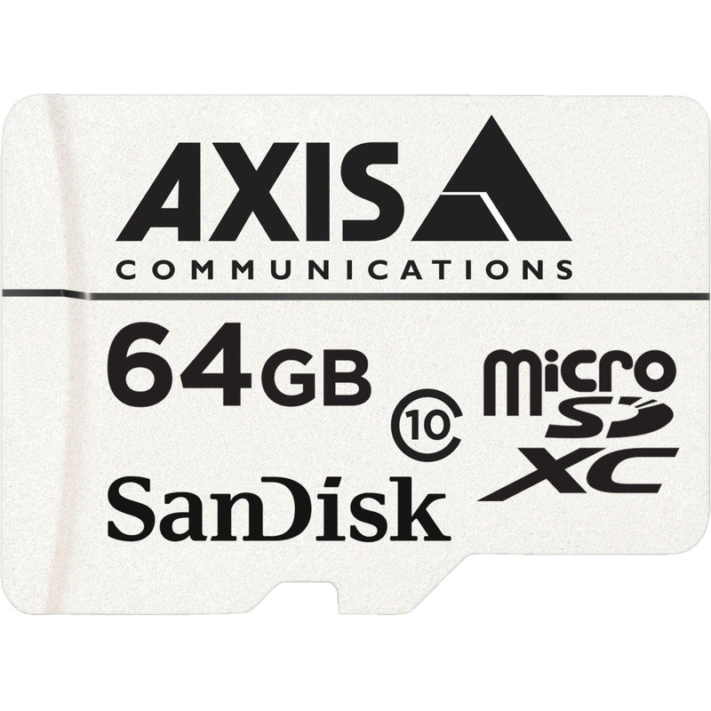 AXIS Communications 64GB Class 10 microSDXC surveillance memory card with white background