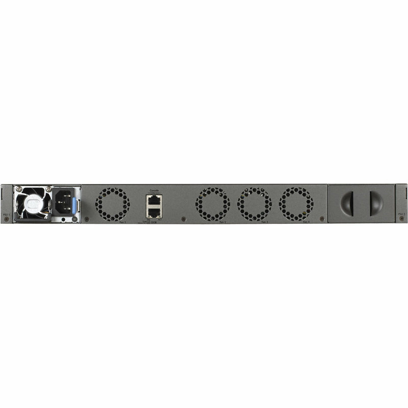 Netgear ProSafe M4300-48X rear panel showing cooling system and power supply configuration