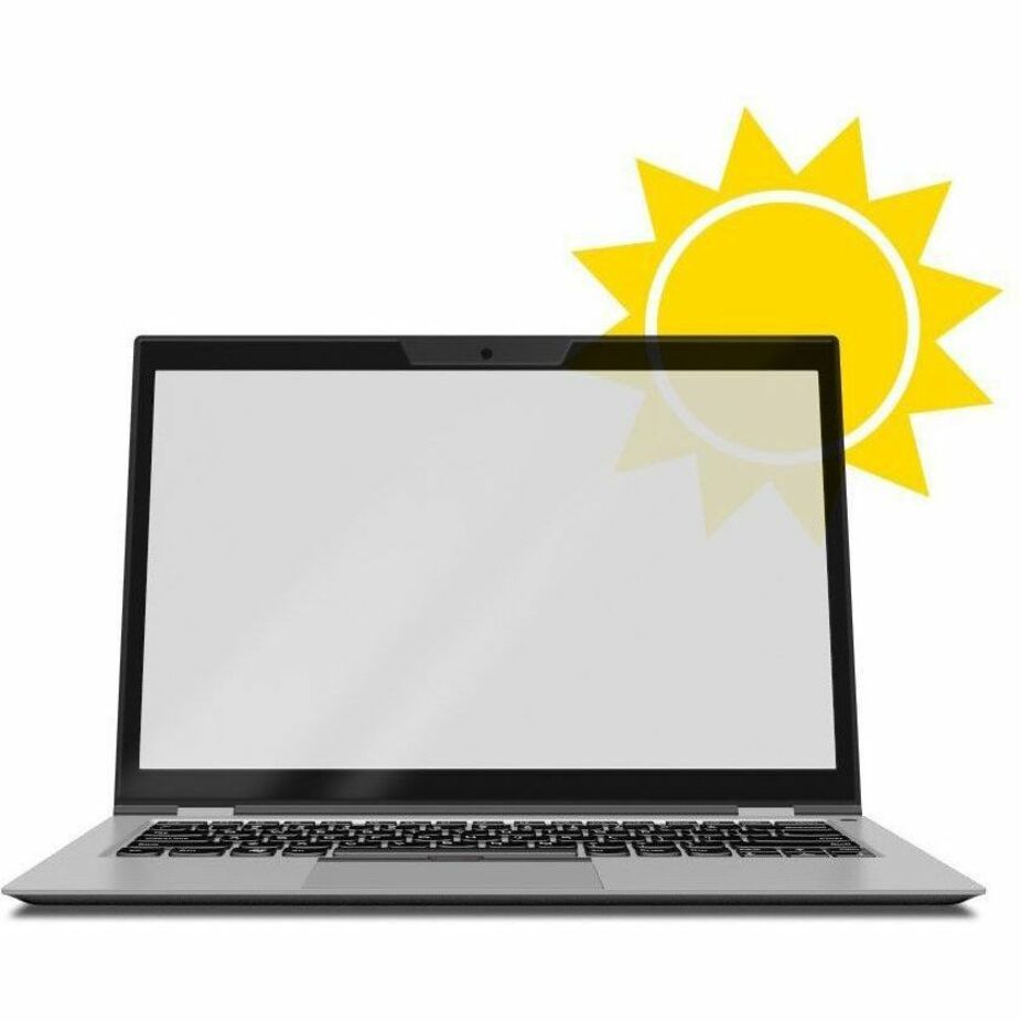 Laptop with anti-glare screen filter demonstrating sun glare protection with bright sun icon in corner-alternate-image2