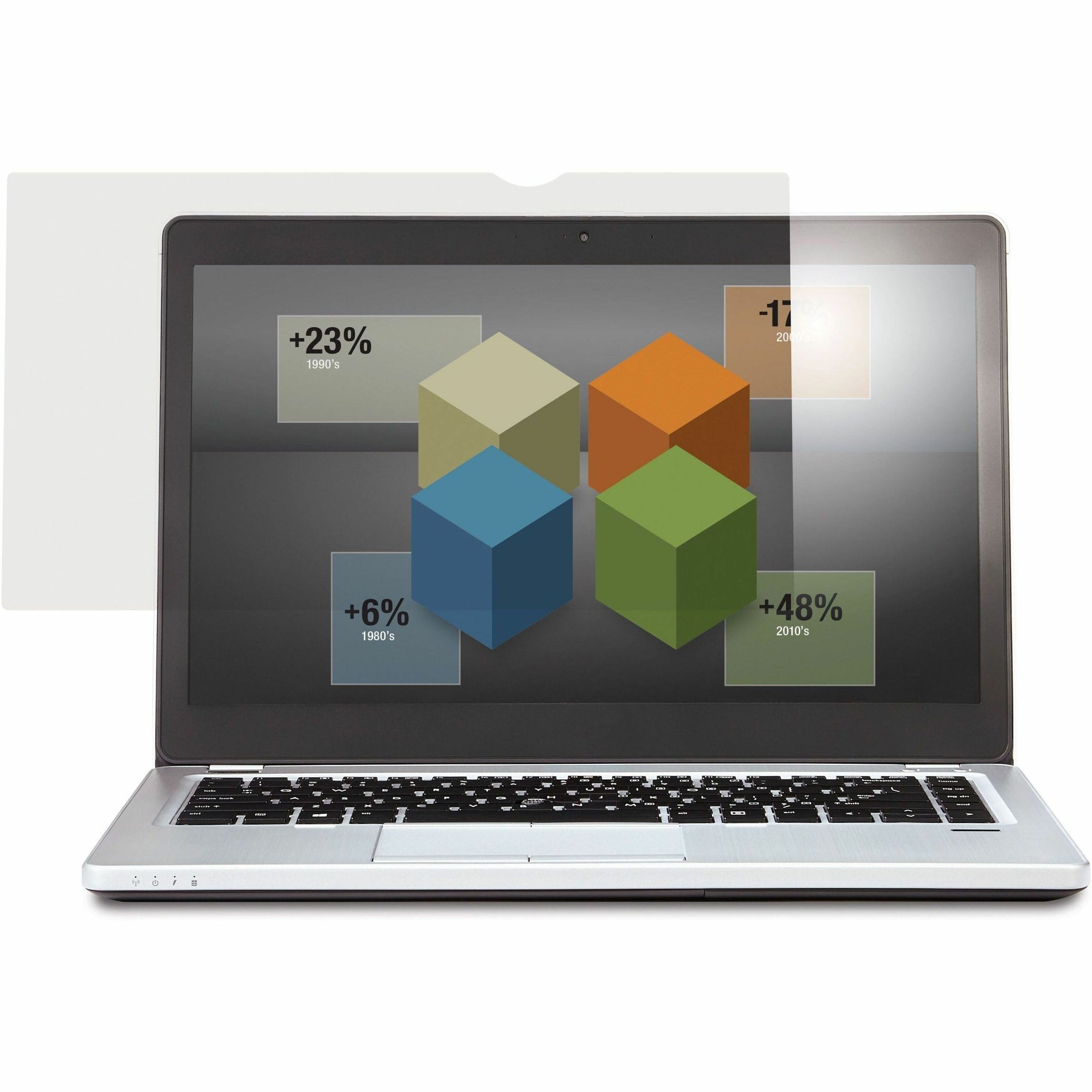 Laptop showing 3D business statistics with anti-glare filter demonstrating clear visibility of complex data visualization-alternate-image3