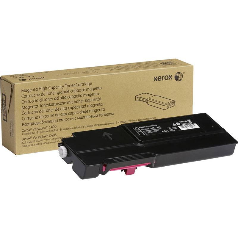 Xerox 106R03515 genuine magenta high-capacity toner cartridge with retail packaging and cartridge unit displayed